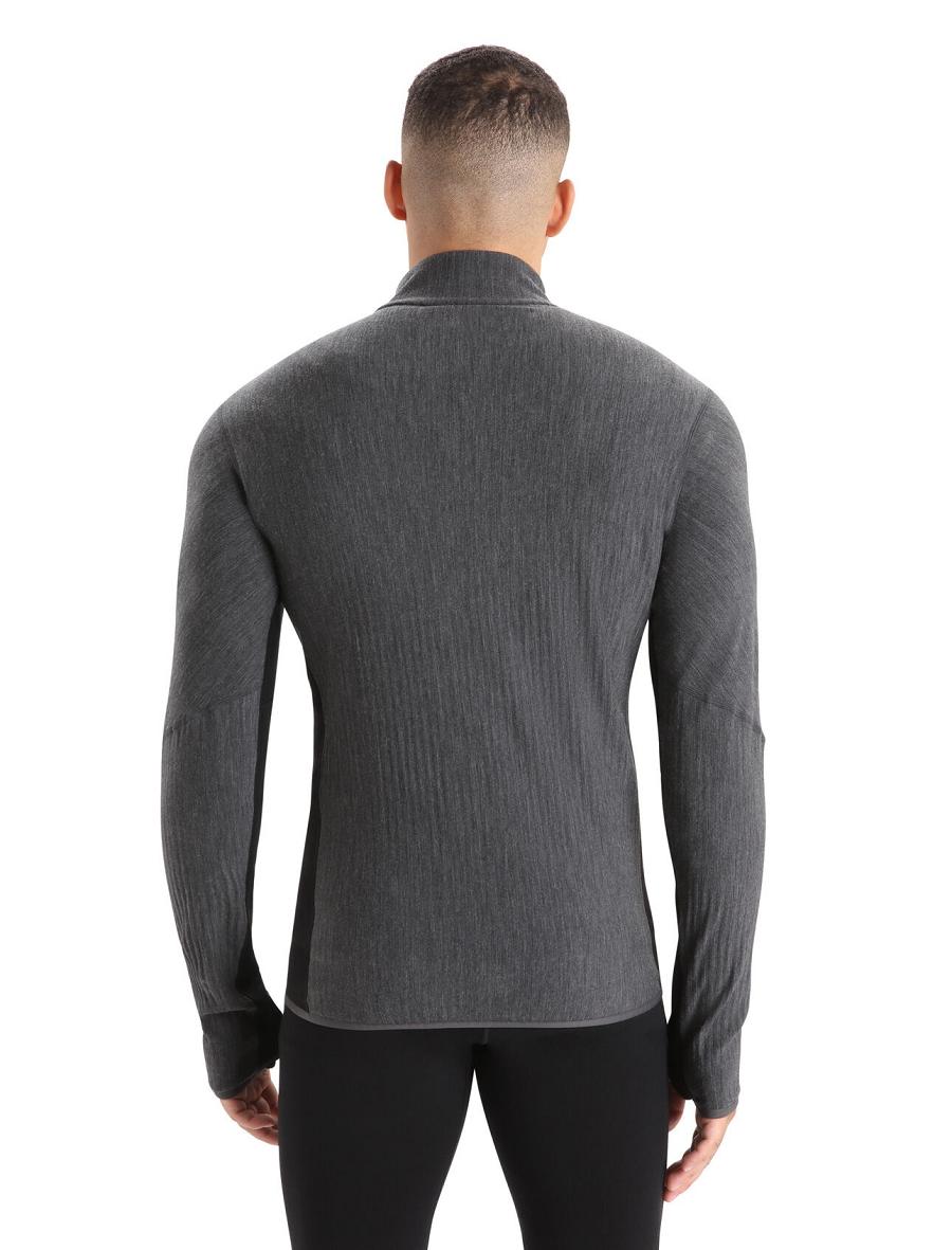 Men's Icebreaker RealFleece™ Merino Descender Long Sleeve Zip Jackets Jet Heather / Black | CA 1704WNBY